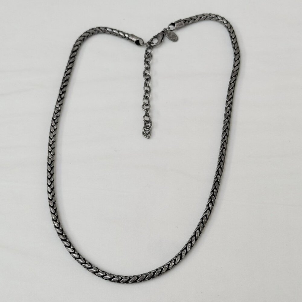Chicos Vintage 18 In Herringbone Thick Rope Silvertone Necklace Chunky Statement